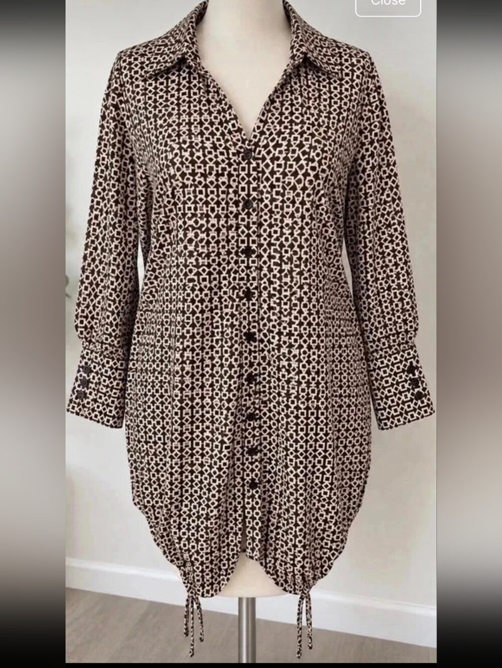 Fashion Nova Brown and White Geometric Drawstring Shirt Dress